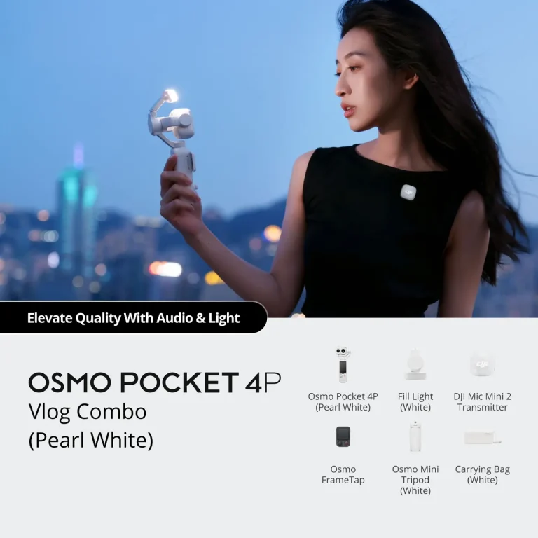 Osmo Pocket 4P Vlog Combo (Pearl White) with wireless microphone and vlogging accessories